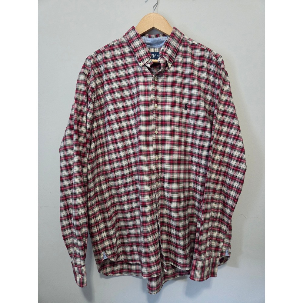 Ralph Lauren Mens XXL Classic Fit Plaid Button Down Shirt Red Black White Cotton